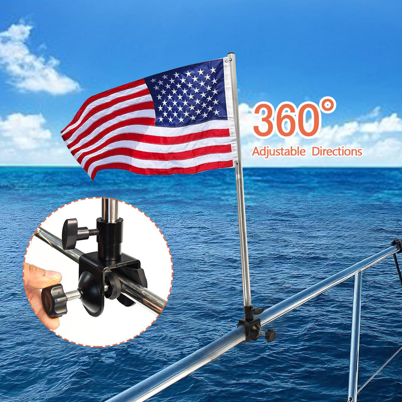2 Pack Boat Flag Kit – 16"x24" American Flag with 50 Stars, Orange Safety Flag, 2 Stainless Poles, Holders & Bag – for Pontoon, Kayak, Tow Sports(16“x24”)