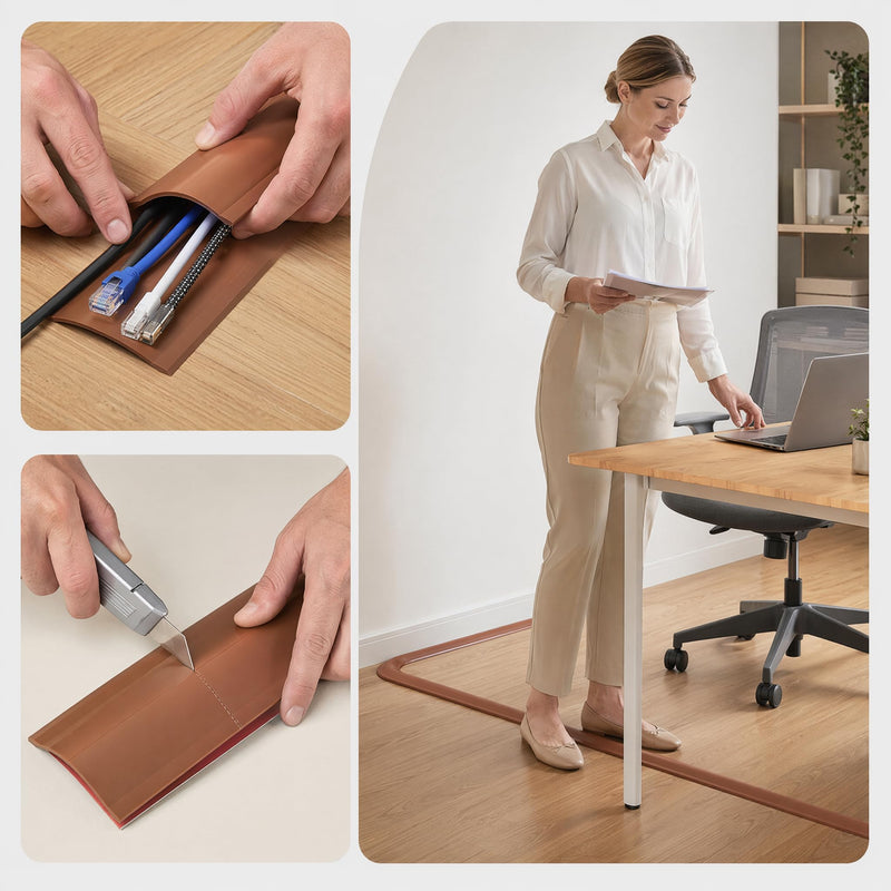 3.3ft Floor Cord Cover, Hide Extension Cords, Prevent Cable Trips, Heavy Duty Cord Hider for Home, Office, Living Room, Bedroom and Walkways,Brown