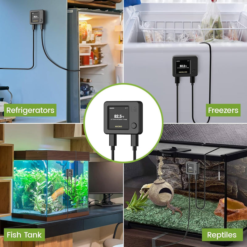WiFi Refrigerator Thermometer 2 Pack, Freezer Alarm with App & Email Alerts, 2 Years Data Export, Smart Temperature Sensors for Home, Fish Tanks, Hot Tubs Black (2-Pack)