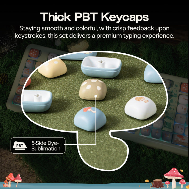 KiiBOOM Keycap Set - Little Shroom Pack, MOG Profile, 5-Side Dye-sub PBT | 137 Keys, MX-Style Compatible for Alice, 60%, 65%, 75%, TKL, 96%, Full Size, ANSI Layout Mechanical Keyboards (After Rain) After Rain