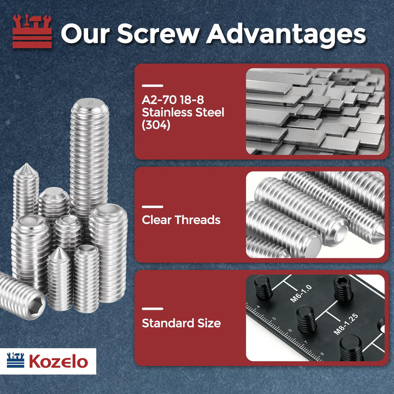 50pcs Cup Point Hex Socket Set Screws - [M8-1.25x40mm] 18-8 Stainless Steel Headless Allen Head Grub Set Screw with Hex Key Wrench for Door Handles, Bathroom Fixture & Towel Rack M8-1.25x40mm 50