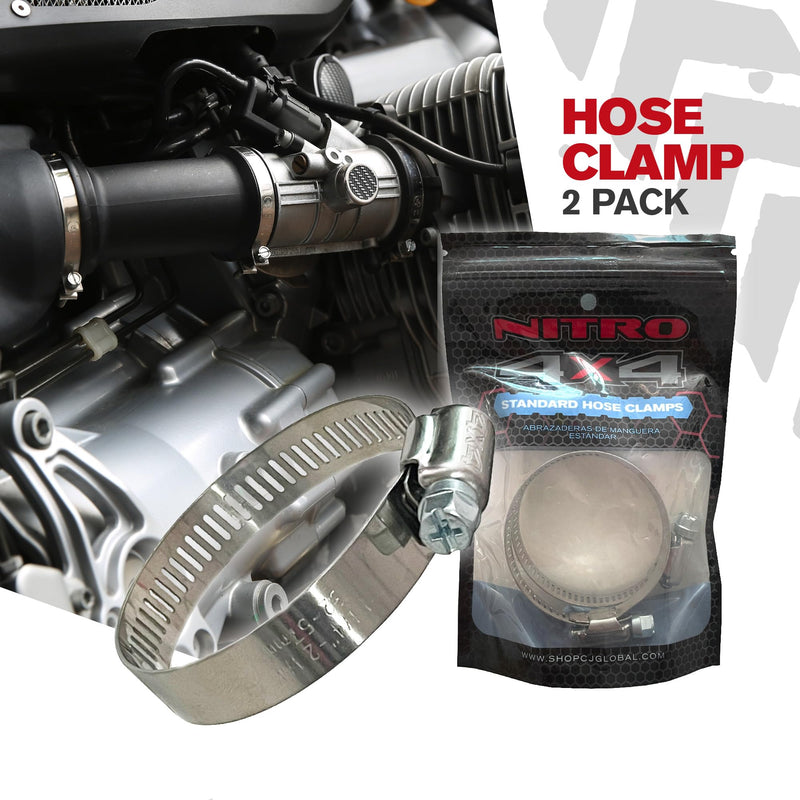 NITRO4X4 Stainless Steel Hose Clamps Set - 2 Adjustable Hose Clamp (1-1/4 to 2-1/4 Inch, 32-57mm) - Heavy Duty Radiator Hose Clamps for Fuel Line, Plumbing, Automotive, and Mechanical Applications