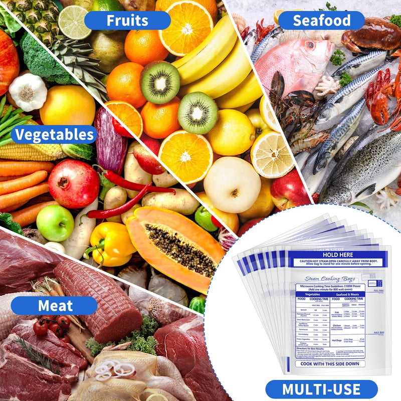 50 Pcs Zipper Steam Bags Reusable Microwave Steamer Cooking Bags Frozen Food Microwave Steam Bag for Vegetables Potatoes Meat (50) 50