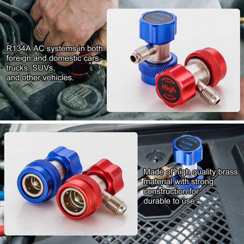 R134A Adapter Quick Coupler, R134A Quick Coupler Adapter, Adjustable R134A Adapters and AC Hose Fittings with 1/4" Flares, for R134A Car AC System Tee Adapter
