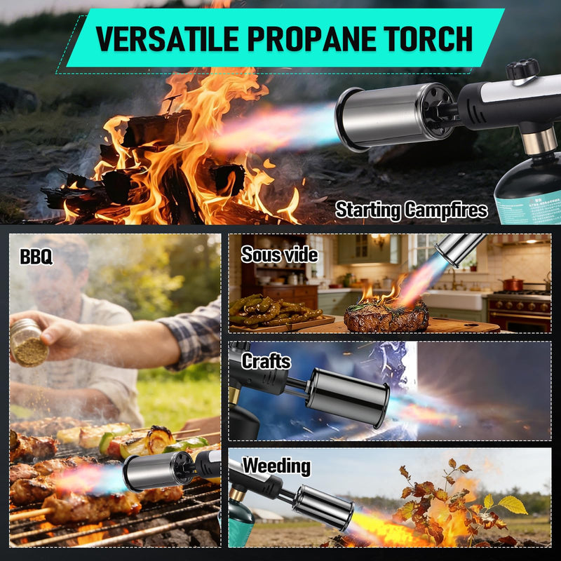 Propane Torch, Torch Lighter with Max Fire Trigger, Blow Torch Gun with Adjustable Flame & Safety Lock, Flame Thrower for Grill, Cooking, BBQ(Tank Not Included)
