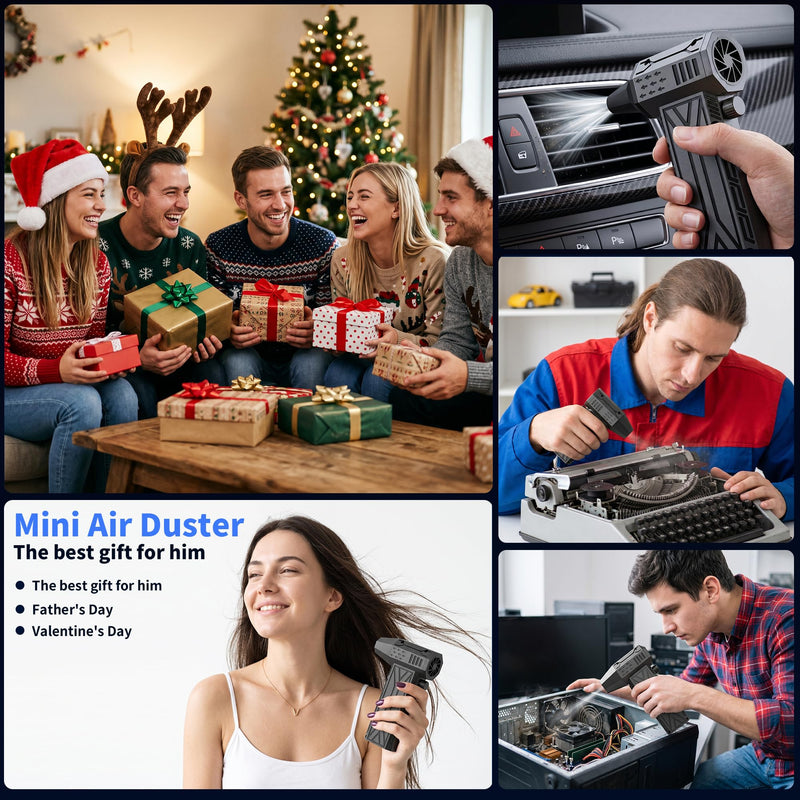 Compressed Air Duster 130000RPM Brushless, Rechargeable Cordless Electric Air Blower, Infinite Variable Speed Dust Remover Cleaner for Computer Keyboard Laptop, Home Car Outdoor Use, Black