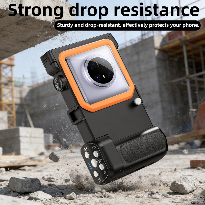 Diving Case for iPhone & Galaxy, 49FT/15M, Bluetooth Shutter | Anti-drop housing helps protect the phone for underwater photos while snorkeling or diving and comes in black-orange. Black Orange