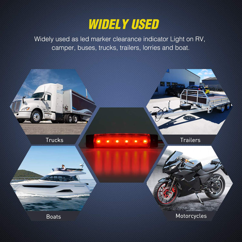 Nilight 10 PCS Amber Red 3.8 Inch 6 LED Side Marker Front Rear Indicator Clearance Lamp for 12V Truck Trailer RV Cab Boat Bus Lorry Amber/Red -Universal