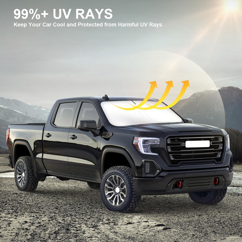 Car Windshield Sun Shade Compatible with 2025 2024 2023 2022 2021 2020 2019 GMC Sierra 1500 2500 3500 SLT, AT4, Denali Accessories Foldable Sunshade Truck Custom Windshield Sun Visor For 2019-2025 GMC Sierra 1500 2500 3500