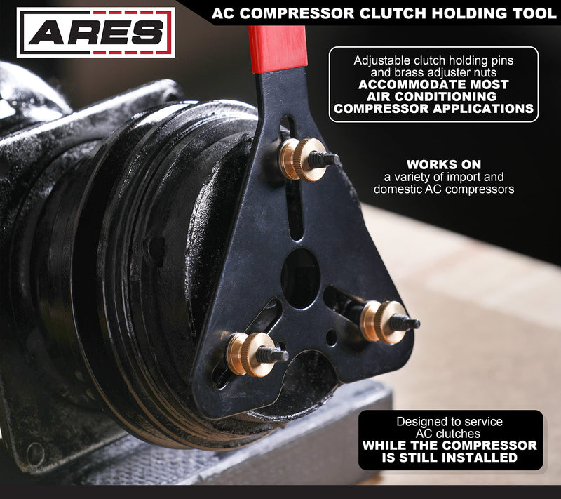 ARES 81001 – AC Clutch Holding Tool – Stamped Steel Adjustable Clutch Holder for Various Applications – Compatible with Domestic and Import AC Compressors