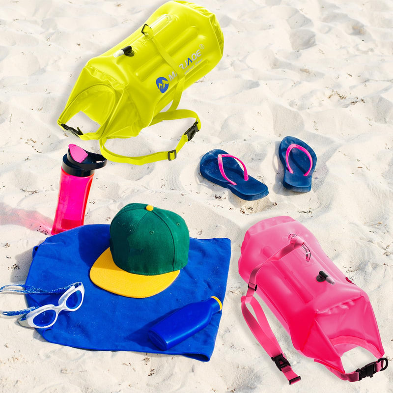 Soulchen 2 Pack Swim Buoy for Open Water, 20l Safety Float Waterproof Dry Storage Bag High Visibility Swimming Bubble with Shockproof Protection Rest Handle for Triathletes Kayakers Rose Red, Yellow
