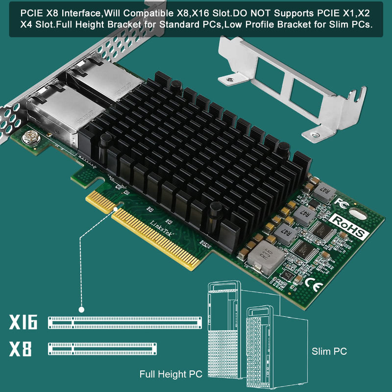 X540T2 Dual 10GbE RJ45 Ports Converged Ethernet Adapter for Servers and Desktop PCs, Intel X540AT2 10GbE Converged Ethernet Controller, 2X 10GbE RJ45, for Virtualization, Storage and Gaming (X540T2) X540T2