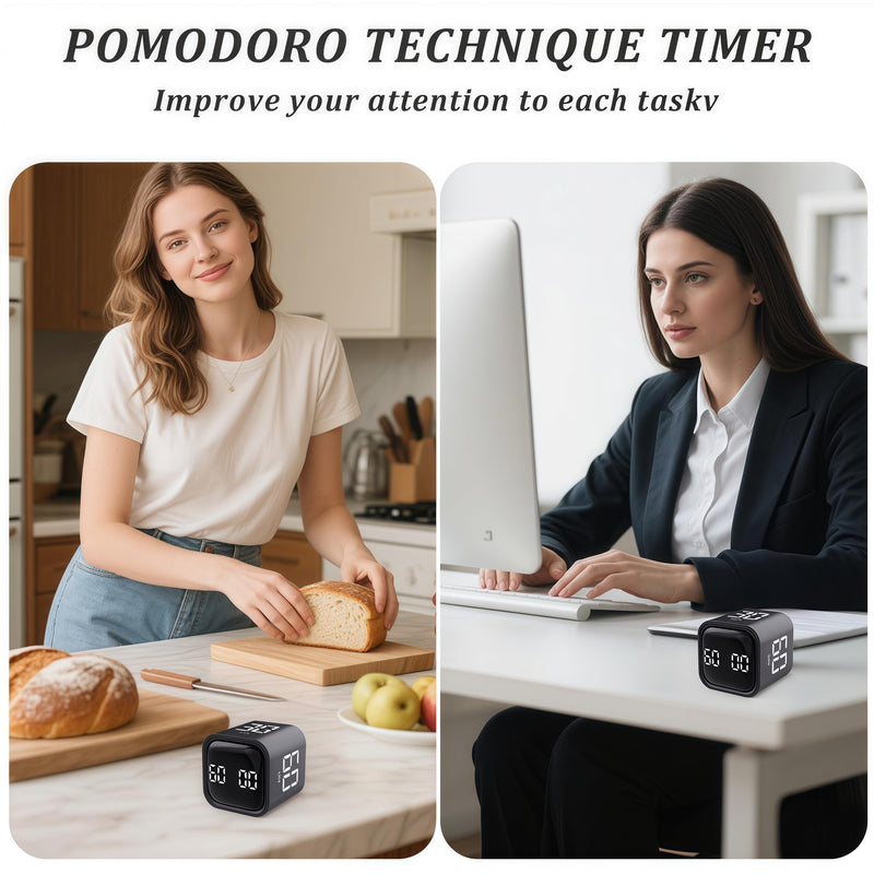 2Pcs Rotating Pomodoro Timer 5,10,30, 60 Minutes Preset,Desk Productivity Flip Timer, Visual Cube Countdown Stopwatch,Custom Modes/Vibration/High/Low Volume,ADHD Timers, for Study, Work, Kitchen Black-2pcs