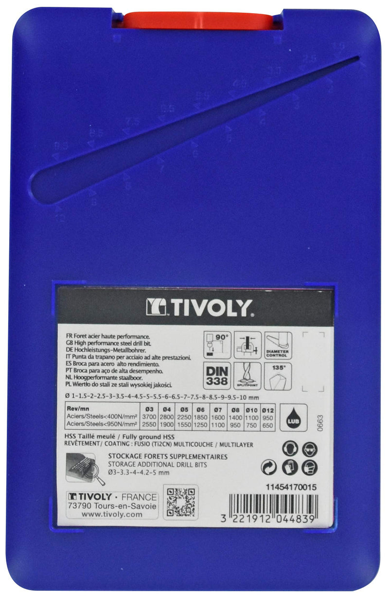 TIVOLY - Set of 19 High-Performance FURIUS Metal Drill Bits HSS Ø1 to 10mm in 0.5mm Increments - Fast Drilling in Resistant Steel and Cast Iron - Universal Cylindrical Shank for Drills 19pcs