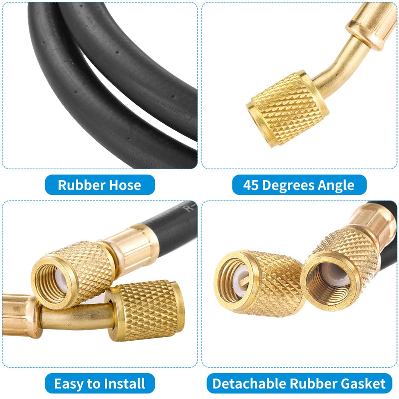 R410A AC Refrigerant Charging Hoses, R410A HVAC Charging Hose with 1/4’’ SAE Flare for R410A R22 R134A R12 R502 Air Condition System, 59 Inch Length