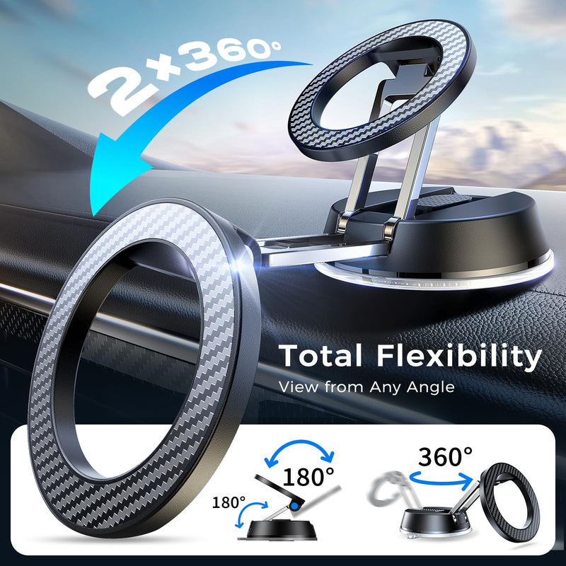 Carbon-Fiber Reinforced Car Phone Holder for MagSafe, 78+LBS Max Grip | 2400gf Strongest Magnetic, 360° Foldable Car Mount Cell Phone Holders for Your Car for iPhone 17-12 All Smartphones Carbon Fiber
