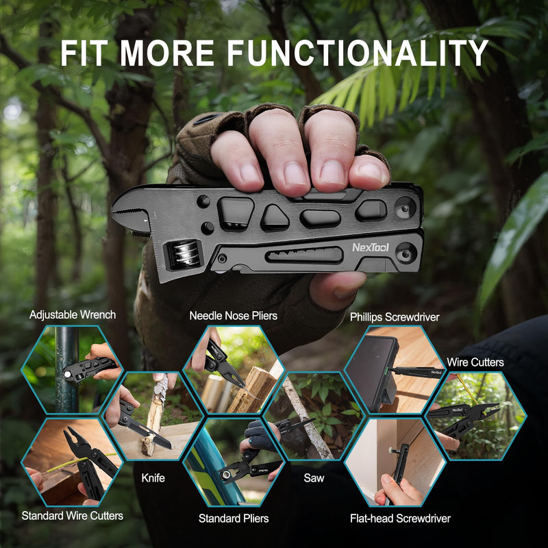 NexTool Adjustable Wrench Multitool, 9 in 1 Multi Tool with Multitool Pliers, Adjustable Wrench, Pocket Knife and Screwdriver, Foldable Stainless Steel Multi-Tool for Mechanical Maintenance, Camping Full Size Adjustable Wrench Multitool Pliers