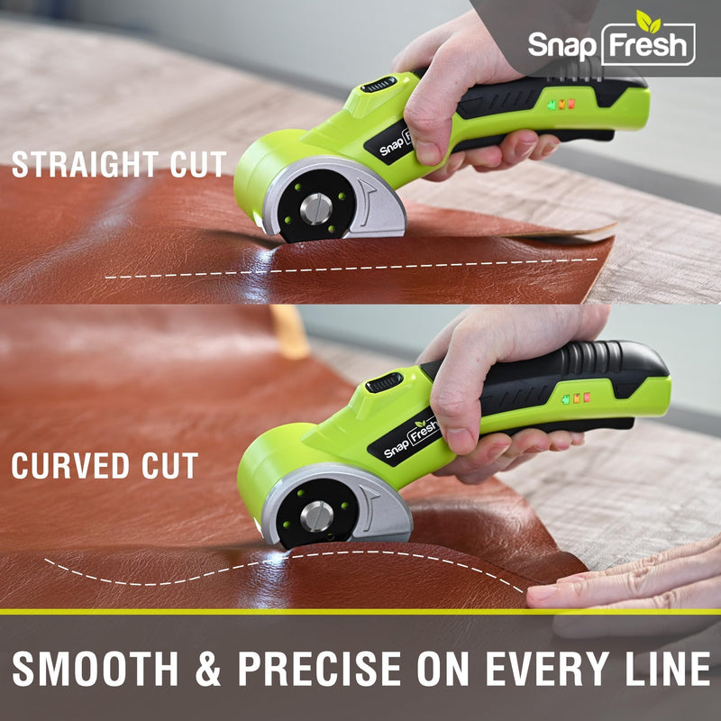 SnapFresh 4V Cordless Electric Scissors, Rechargeable Cardboard Cutter & Box Cutter Rotary Tool, 285 RPM Fabric Carpet Leather Cutter with LED, Extra Blade, 2.0Ah Battery & Storage Bag(SP5091) With Bag