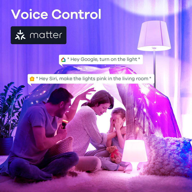 Linkind Matter Smart Light Bulb, Smart Bulbs Work with Apple Home, Siri, Alexa, Google Home, SmartThings, Color Changing Light Bulbs RGTBW Music Sync, Mood Lights, 2.4Ghz WiFi A19 E26 60W 800LM 3 Pack 3 Pack 60W