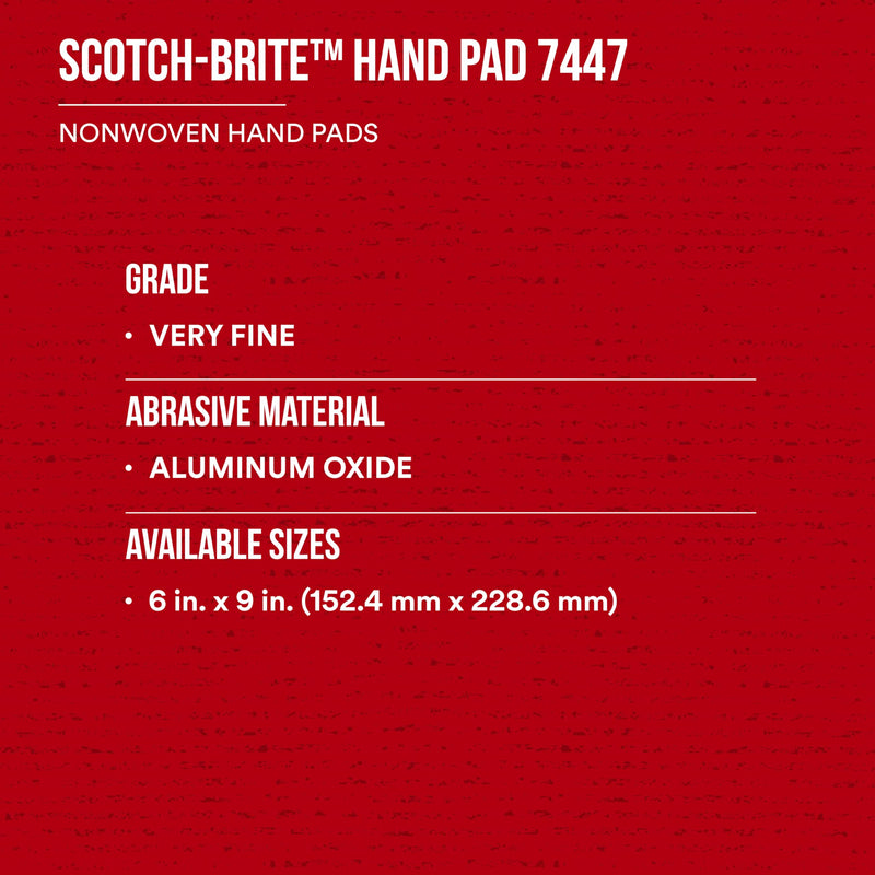 3M Scotch-Brite General Purpose 7447 Hand Pad, Very Fine Grade, 6 in x 9 in, Pack of 30, Aluminum Oxide, Surface Preparation, Scuffing, Blending, Cleaning, Maroon