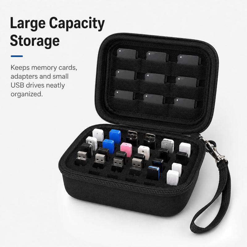 USB Flash Drive Case, Memory Card Organizer Storage Bag for USB Drives SD SDHC SDXC Cards and Electronic Accessories, Portable Protective Holder,Black