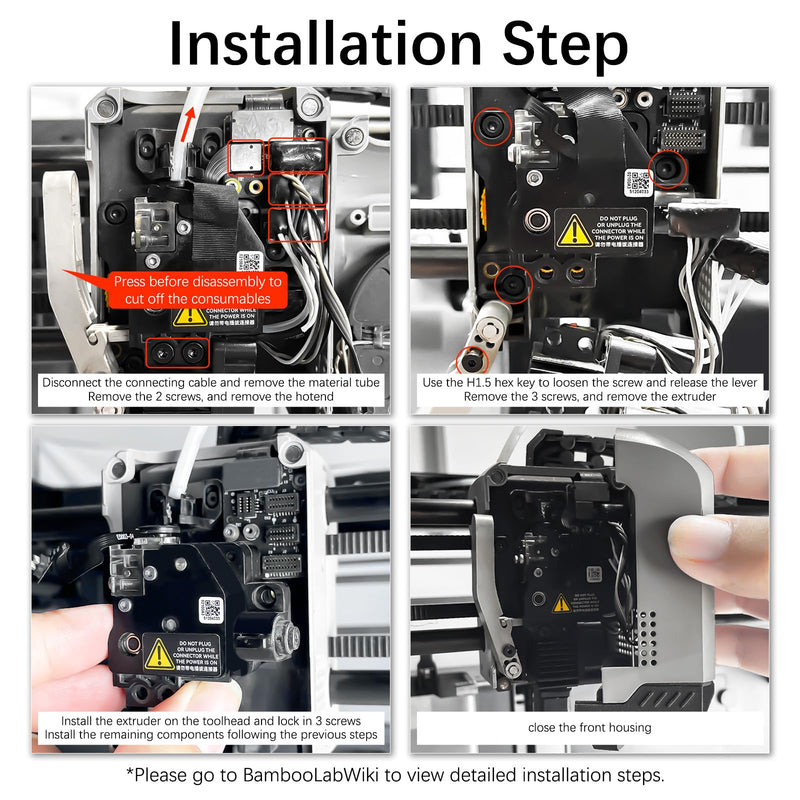 Original Stainless Steel P1 Extruder Unit for Bambu Lab P1P/P1S 3D Printer with Dual Gears for Increased Extrusion Force & Filament Run-Out Detection P1S/P1P Extruder