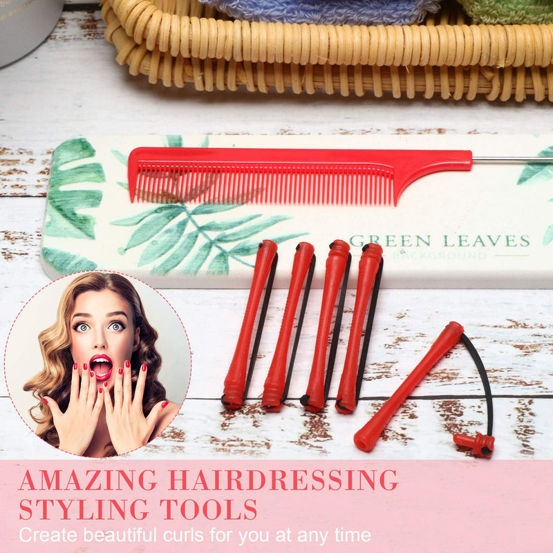  [AUSTRALIA] - WILLBOND 60 Pcs Perm Rods for Short Hair Perming Kit Red Plastic Cold Wave Perming Rods with Steel Pintail Comb Rat Tail Comb 0.2 Inch Hair Curling Rollers for Hairdressing Styling Supplies