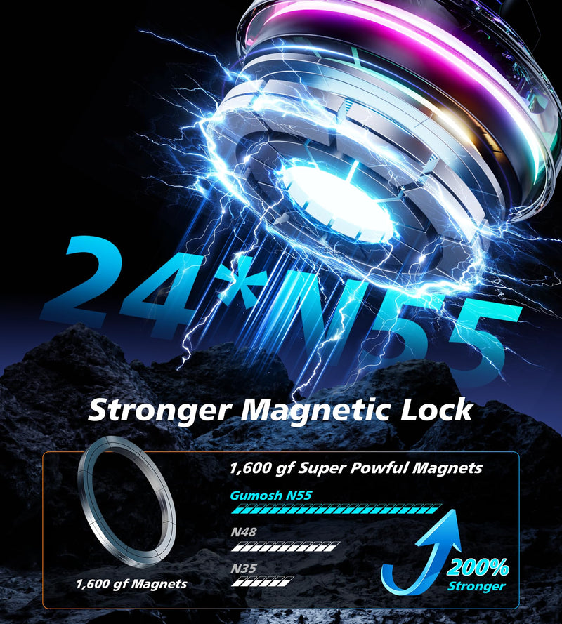 for Qi2 15W MagSafe Car Mount Charger with Cooling Fan, [Rapid Charging Cooler with RGB Lights], 78+LBS Stronger Suction Wireless Magnetic Mount on Vent/ Dash/ Windshield, for iPhone 17 16 15 14 13 12 Black