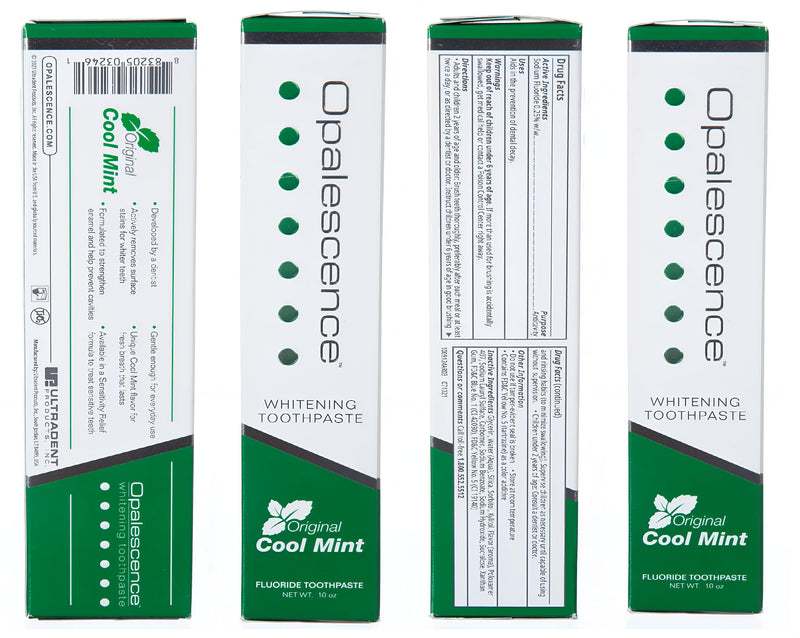 Opalescence Teeth Whitening Toothpaste (Pack of 2) - Cool Mint Original Formula - Oral Care, Gluten-Free - 4.7 Ounce Made by Ultradent.- TP-5166-2 Opalescence 4.7 Ounce (Pack of 2)