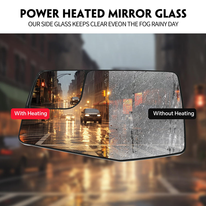 Driver Left Side Door Heated Mirror Glass with Rear Holder Convex Blind Spot Glass for Chevy Silverado 1500 and GMC Sierra 1500 2019-2024 Replace# GM1324159 84309708 L
