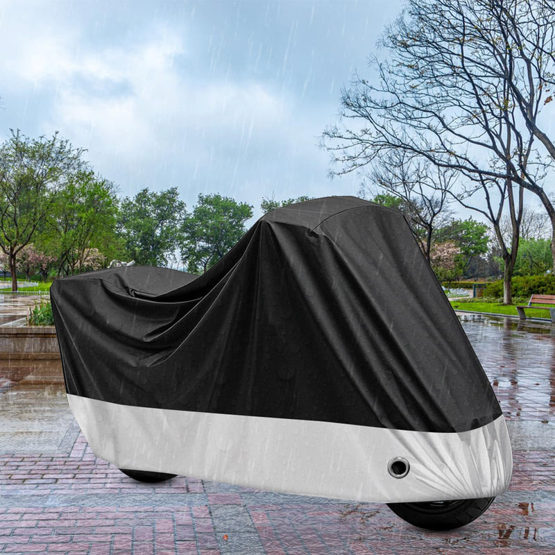 Motorcycle Cover Black All Season Waterproof Sun Outdoor Protection, Fits up to 91" Motorcycle Vehicle Cover (L Large & Lockholes & Storage Bag) 91"