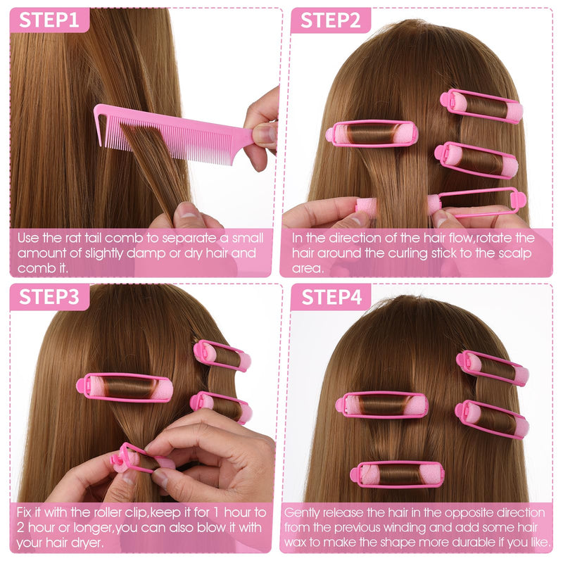  [AUSTRALIA] - 24Pcs Foam Hair Rollers for Women, Heatless Sponge Rollers for Hairsleeping, Short Thin Mediumhair, Foam Sponge Hair Roller, and 1 Rat Tail Comb for Hairdressing Styling(Pink)