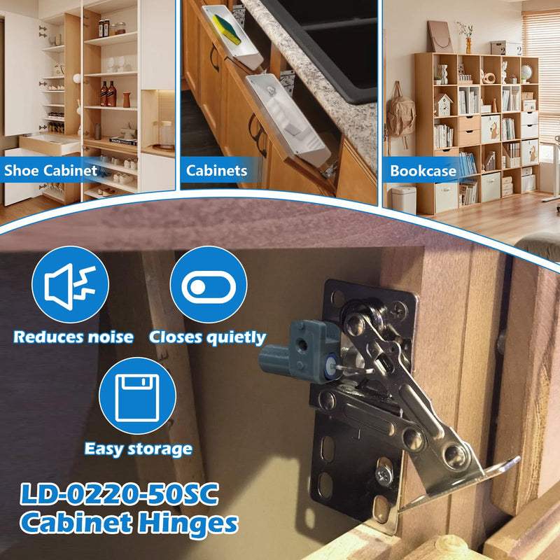 LD-0220-50SC Soft Close Pivot Hinges Pair of Self Closing Cabinet Door Hinge Tip Out Tray Hinges for Closets Bookcases Sink Tip-Out Door Support Frame Hinge with Screws (2 Pair) 2 Pair