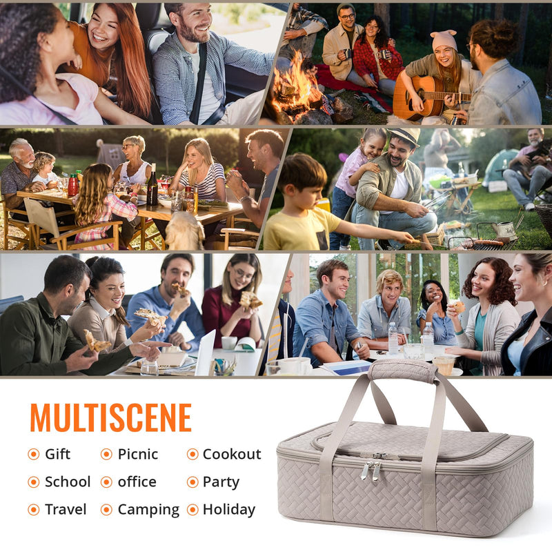 Insulated Casserole Carrier - Portable Casserole Carrier for Hot or Cold Food, Lasagna Holder for Parties,Picnic,Cookouts,Traveling - Fits 9" x 13" Baking Dish (Grey) Grey 16*10*4inch