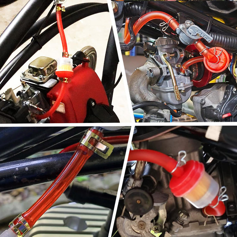 Dirt Bike Gas Fuel Line Hose Fuel Filter for 50cc 110cc 125cc TaoTao Coolster Apollo GY6 Motorcycle Pit Bike Motocross Pocket Bike Chinese Atv Four Wheeler Moped Scooter Quad Go Kart Parts Red