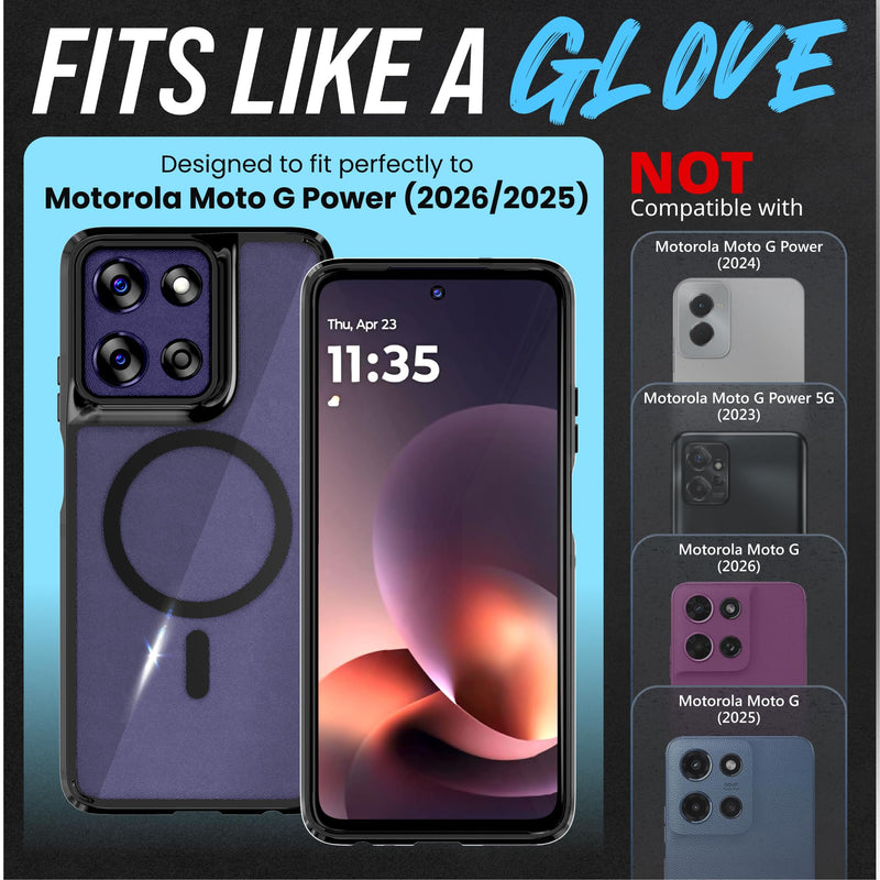 Designed for Moto G Power 2026 and 2025 Case with Belt Clip Holster | Transparent Full-Body Protective Cover with Built-in Magnet - Clear & Black Clear&Black
