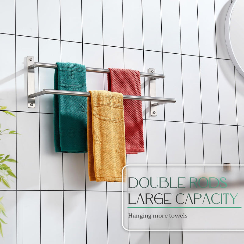 KOKOSIRI 24 Inch Bath Towel Bars Double Towel Racks Bathroom Towel Holder Towel Rails Towel Storage Towel Shelves Wall Mount Stainless Steel Brushed Nickel B5010BR-L24 24-Inch