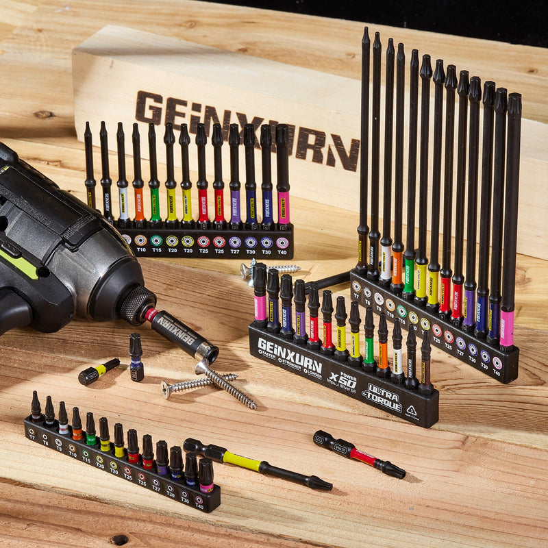 Impact Torx Screwdriver Bits Set, 52Pcs Magnetic(T7-T40) S2 Steel 1”/2”/3”/6” Long Extension Multi Star Driver Bits and 1Pc Bit Holder with Color Coded Base 53pcs-Mix-T