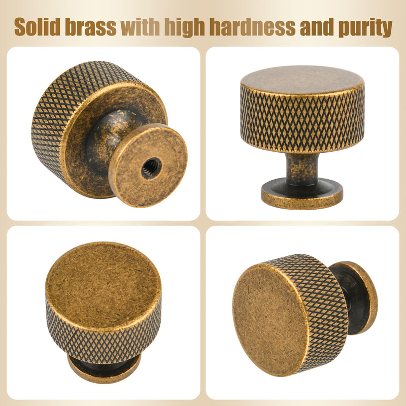 5 Pack Matt Coffee Bronze Solid Brass Kitchen Cabinet Knobs,Drawer Pulls, 1.1 Inch 27mm Diameter, Modern Furniture Handles for Cupboard Wardrobe(Modern Reticulation) 5-Pack