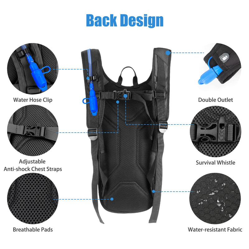 Zavothy Hydration Backpack with 2L Hydration Bladder Water Backpack for Hiking Hydration Pack for Running Cycling Hiking New Black