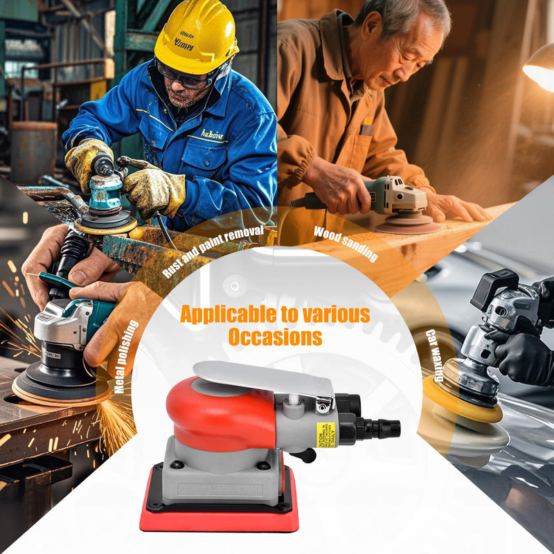 BTER Air Orbital Sander, 10000rpm 75x100mm Square Pneumatic Palm Sander, Sanding/Grinding/Polishing Professional Alloy Steel Pneumatic Sander for Wood, Composites, Metal, Car Beauty