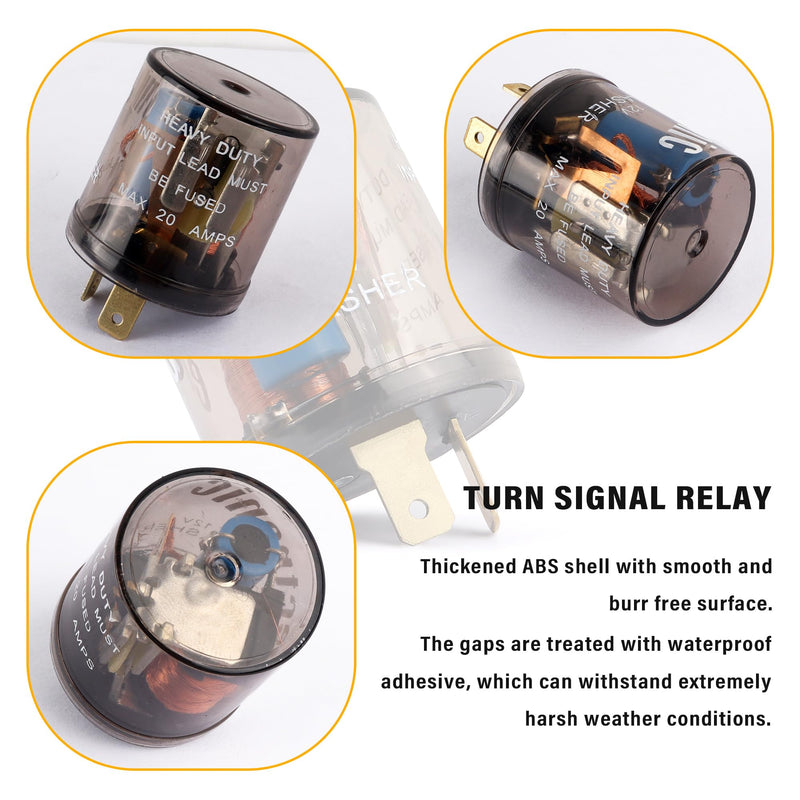 2PCS 12V Flasher Relay,Heavy Duty 2-Pin Turn Signal Relay Only for Repairing Halogen Bulb Frequent Flicker Problem,Two Prong Round Blinker Relays of Automotive Relays Car Accessories