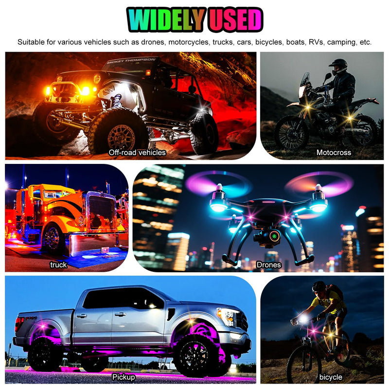 Wireless LED Lights for Car, Wireless Rock Lights with 8 Colors 10 Modes,Led Strobe Warning Light, Motorcycles, Boats, Camping, Bikes, Drones，Design in USA (4pcs Black) 4pcs