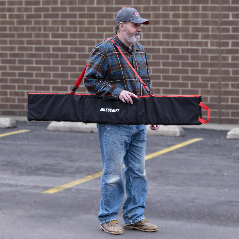 Milescraft 7206 Track Sack – Track Saw Rail Padded Bag. Universal Fit for All Track Saw Rails. 2pc. 60” x 8” Rail Capacity. Two Large 18” x 7” Storage Pockets. Shoulder Strap & Handle for Transport