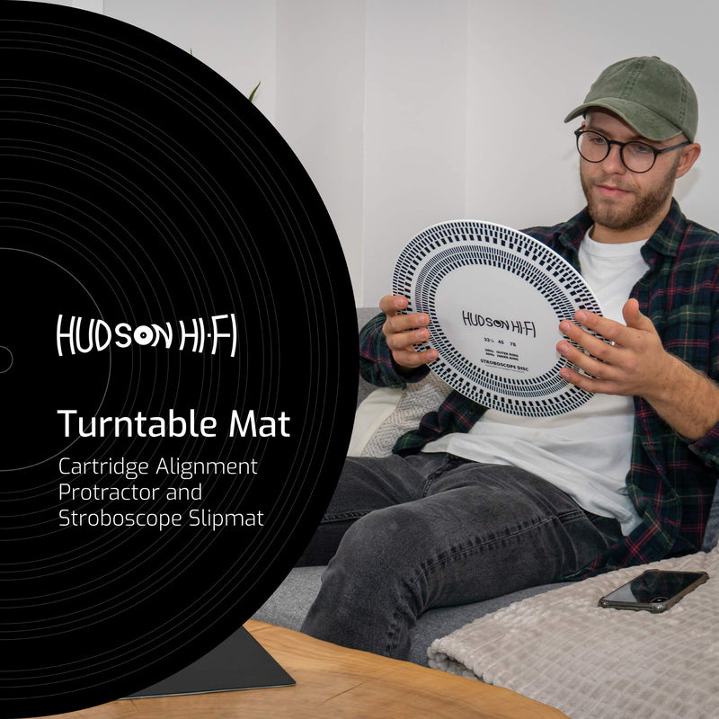 Hudson Hi-Fi Turntable Double Sided Cartridge Alignment Protractor Mat includes Stroboscope Side Protractor – Strobe
