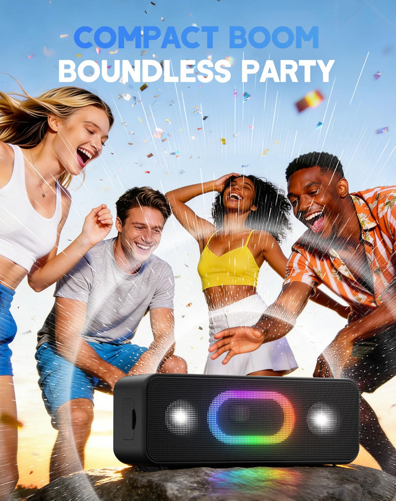OHAYO Portable Wireless Outdoor Bluetooth Speaker, Birthday Gifts, Black | IPX6 Waterproof, Bold 24W Sound, Large Bass Radiator, 24H Playtime, TWS Pairing, Ambient Lights, Home/Travel/Beach Essentials
