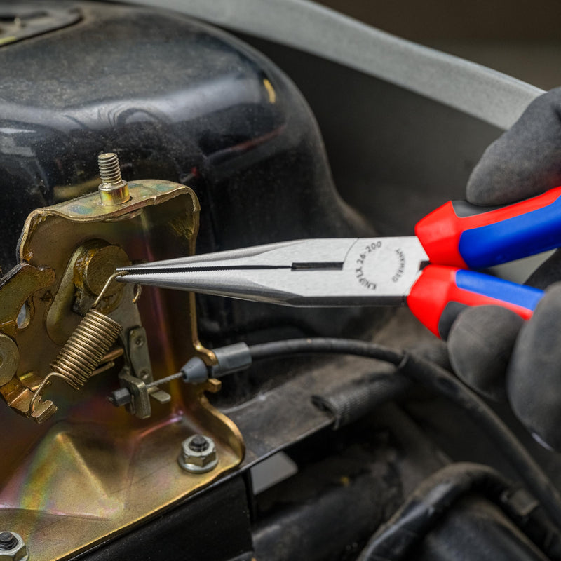 KNIPEX Tools - Long Nose Pliers With Cutter, Multi-Component (2612200), Multi-Colour, 8 inches Comfort Grip