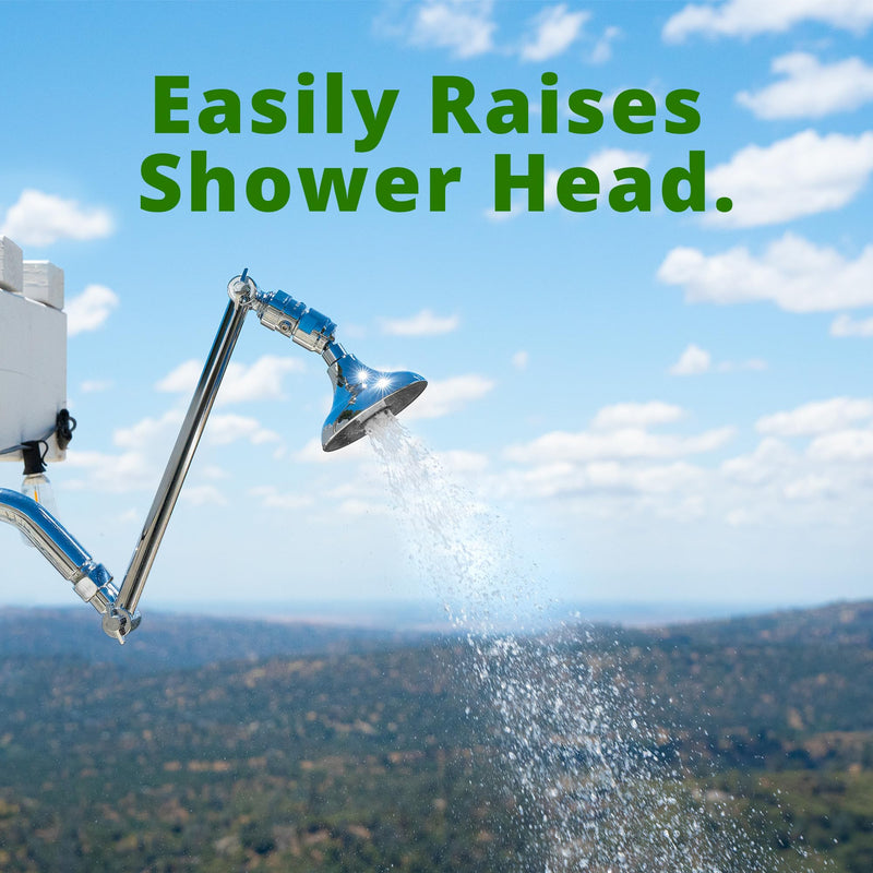 High Sierra® All Metal Lead-Free, Heavy Duty 9” Adjustable Shower Arm Extension for Fixed Shower Heads. Best in the Industry Locking Gears Support The Weight of Heavy Fixed Shower Heads - Gold 9 Inch Brushed Gold