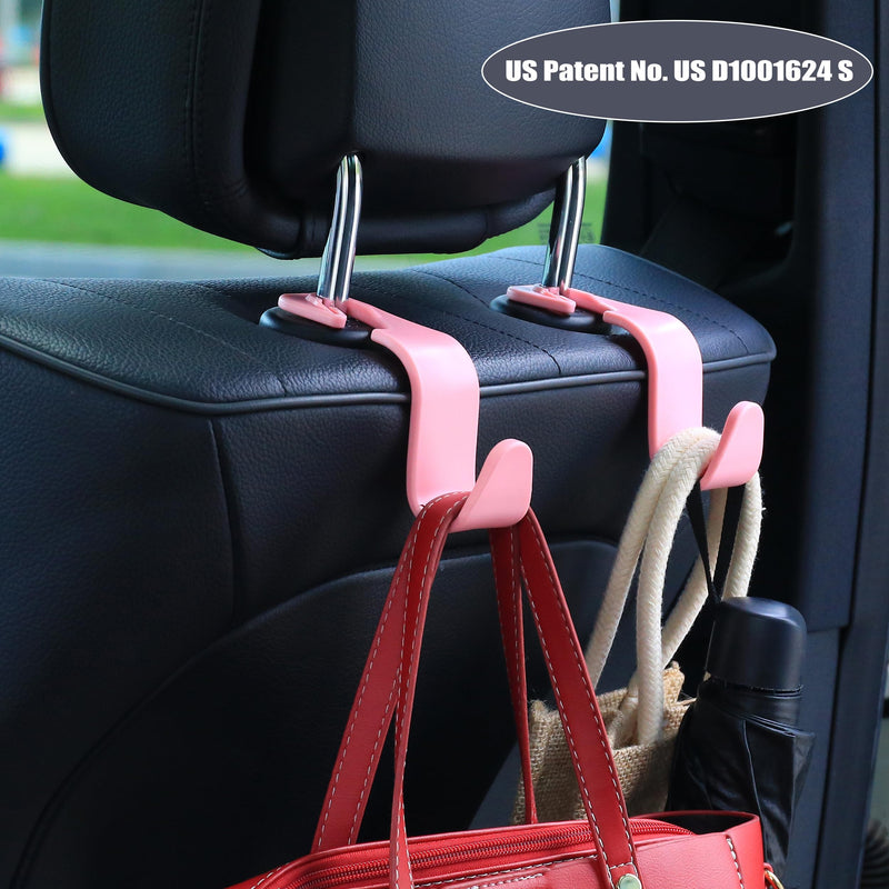 Amooca Car Seat Headrest Hook 4 Pack Hanger Storage Organizer Universal for Handbag Purse Coat Universal fit Vehicle Car Pink with Clip