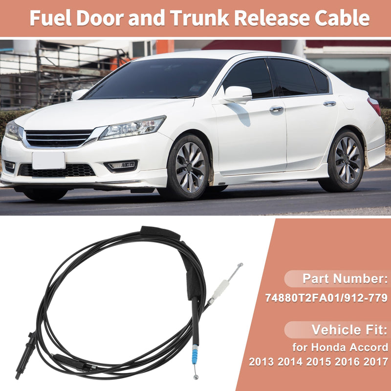 NO.912-779 Fuel Filler Door and Trunk Lid Release Cable for Honda Accord 2013 2014 2015 2016 2017 Trunk Door and Fuel Lid Latch Lock Release Cable No.74880T2FA01